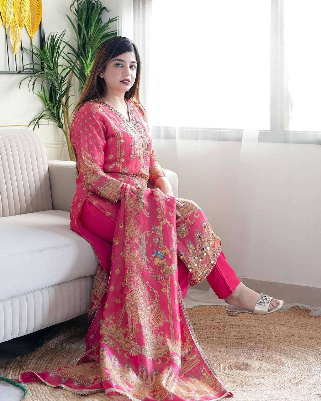 Model Satin Salwar Kameez with Embroidery Work