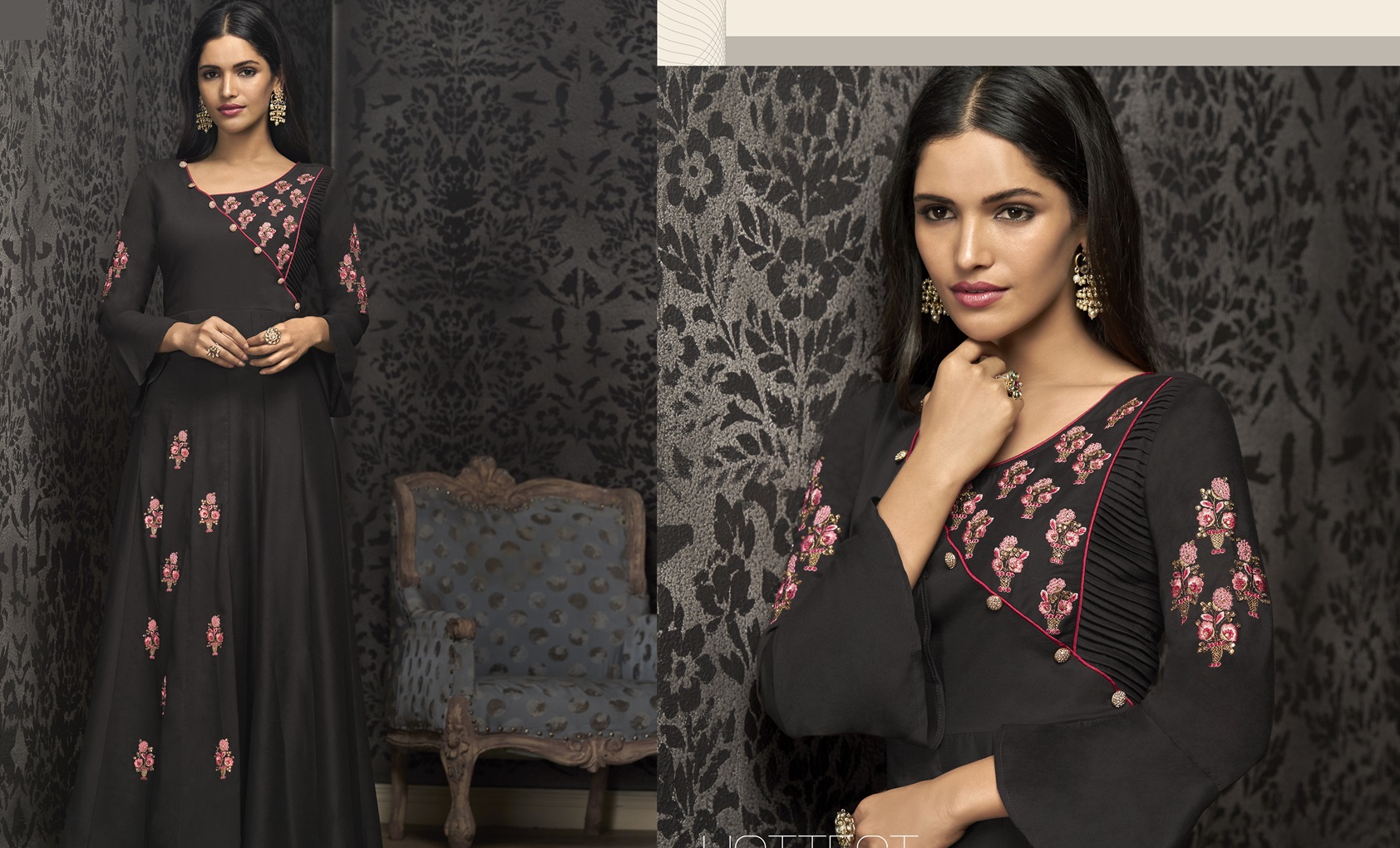 Premium Muslin Long Gown with Exquisite Embroidery