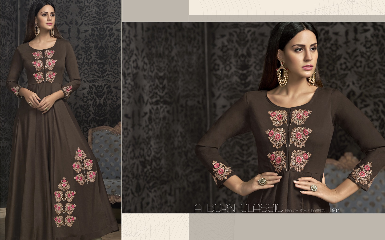 Premium Muslin Long Gown with Exquisite Embroidery