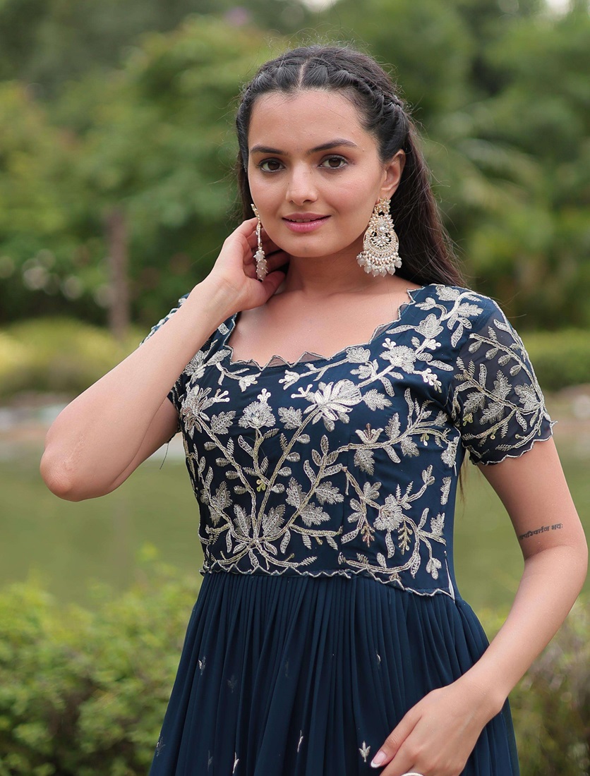 Blooming Georgette with Fancy Long Gown