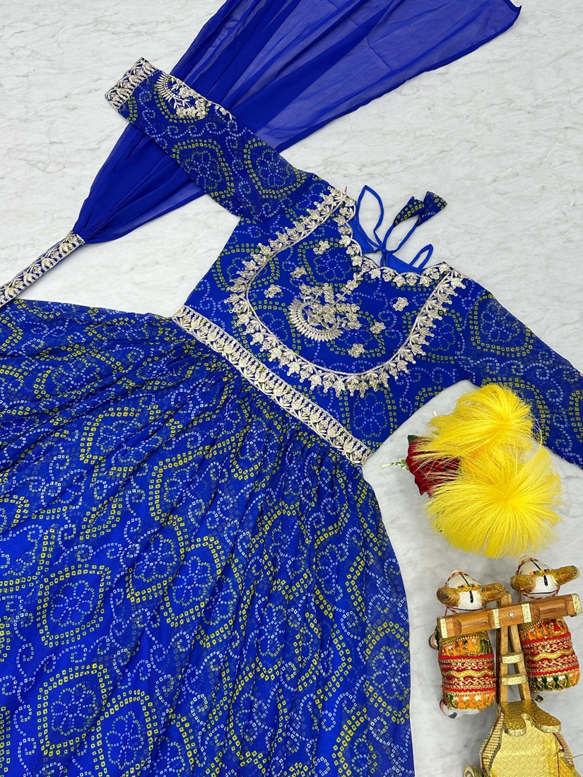 Designer Bandhej Print Long Gown and Dupatta Set