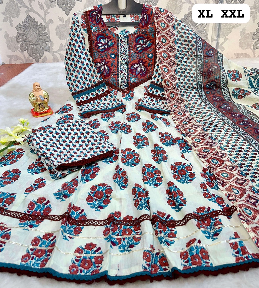 Anarkali Style Flower-Printed Designer Suit