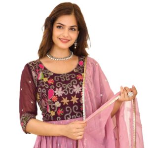 Designer Long Gown with Intricate Sequin & Thread Embroidery