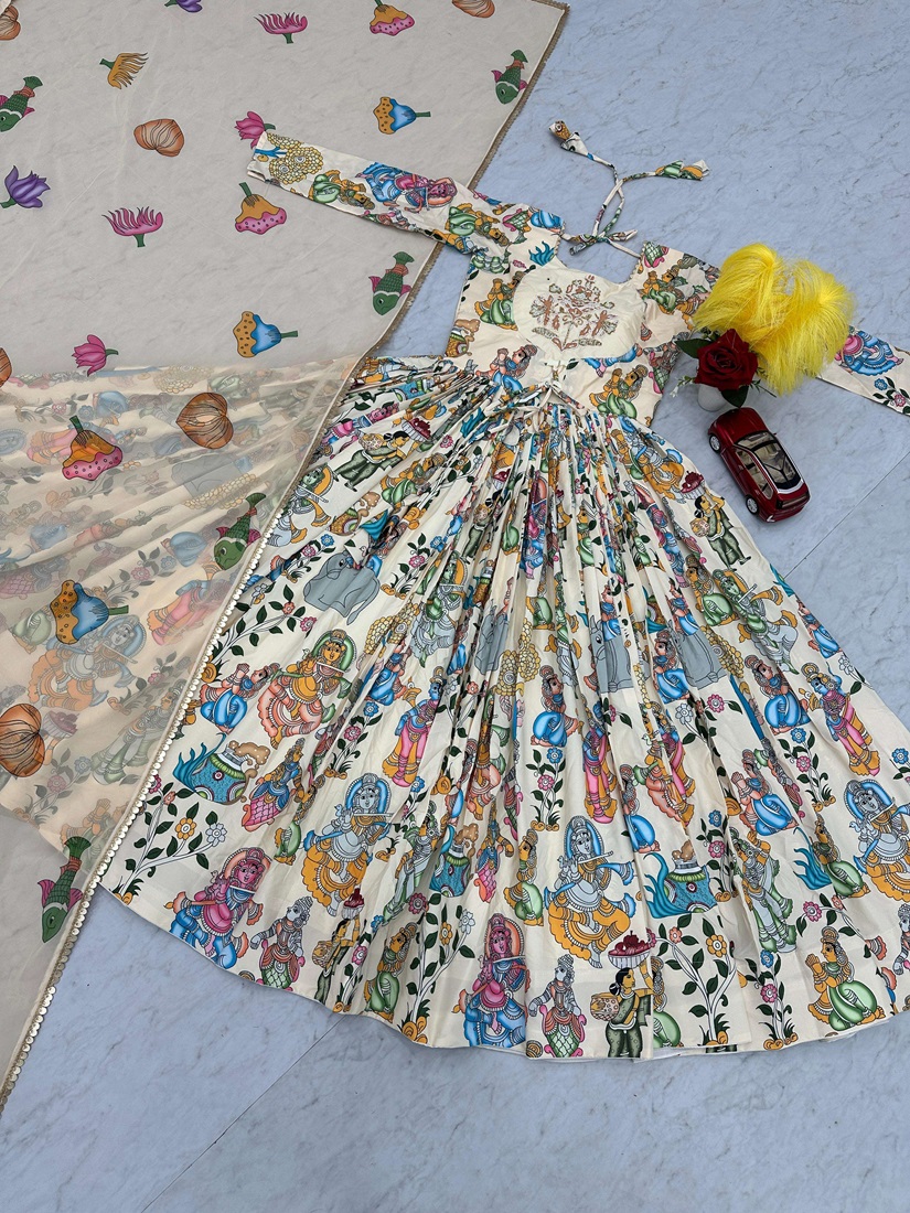 Kalamkari Printed Crepe Fancy Long Suit