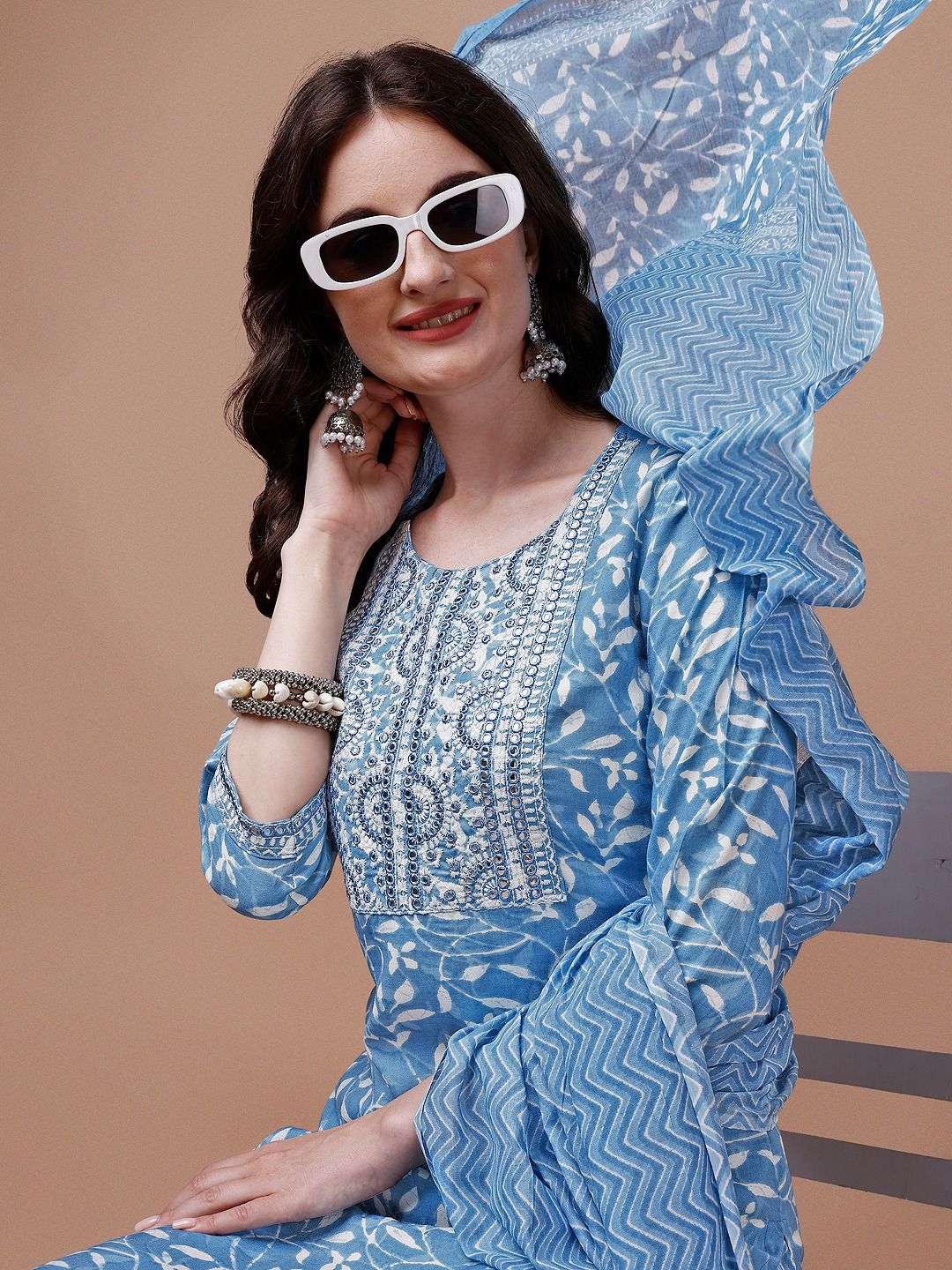 Rayon Cotton Suit with Intricate Neck Work