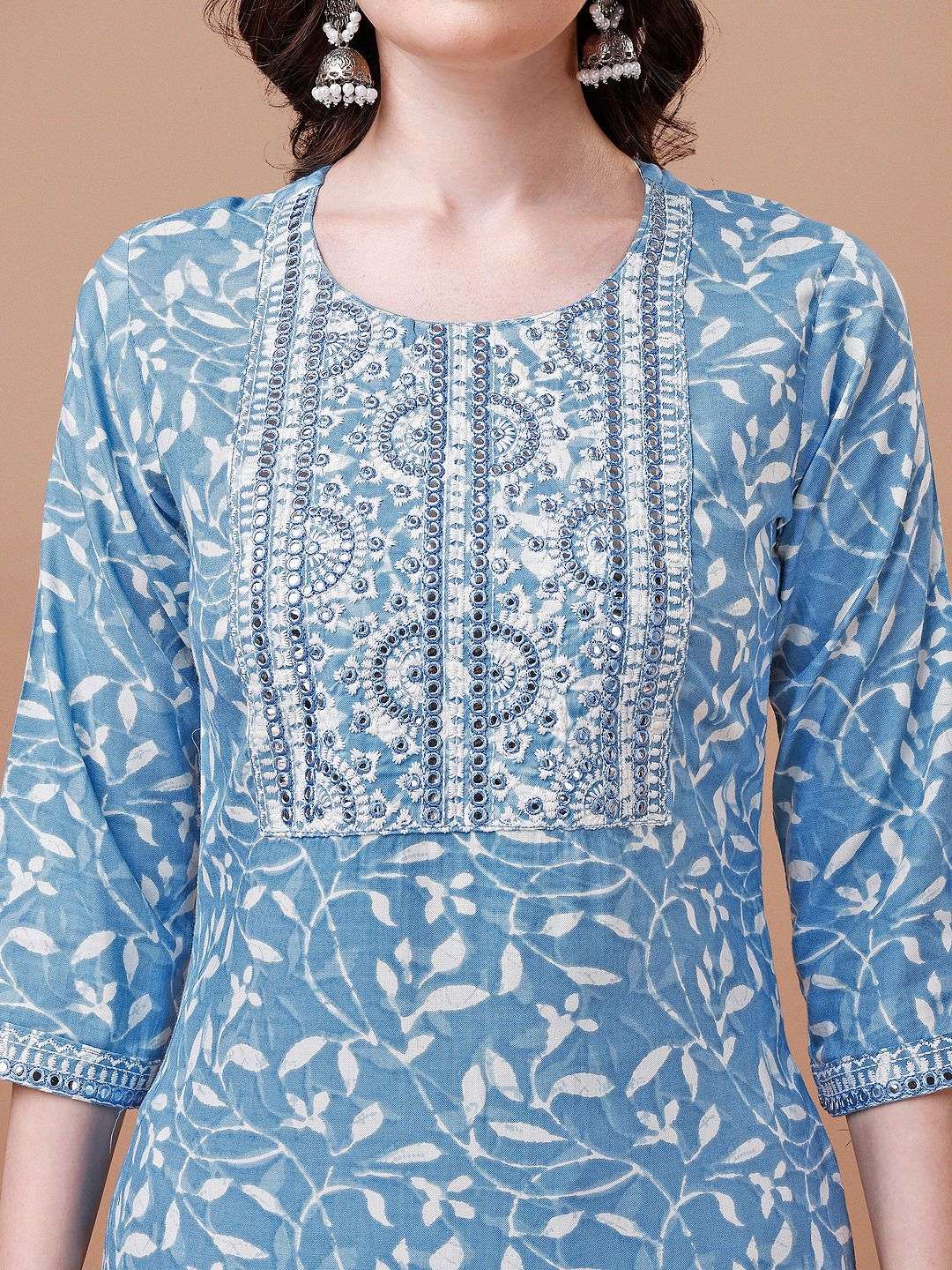 Rayon Cotton Suit with Intricate Neck Work