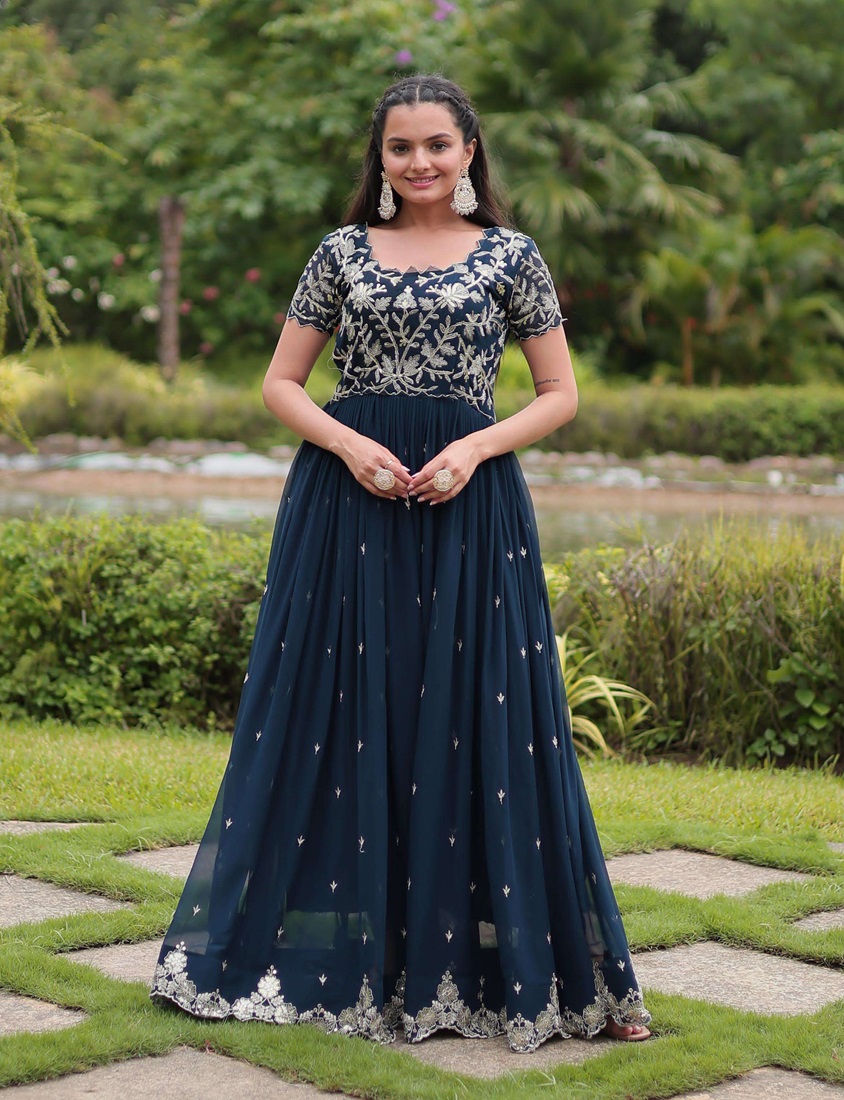 Blooming Georgette with Fancy Long Gown