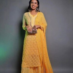 Lucknowi Chikankari Kurti Palazzo Set with Dual Sided Mirror Work: An Eye catching for Women