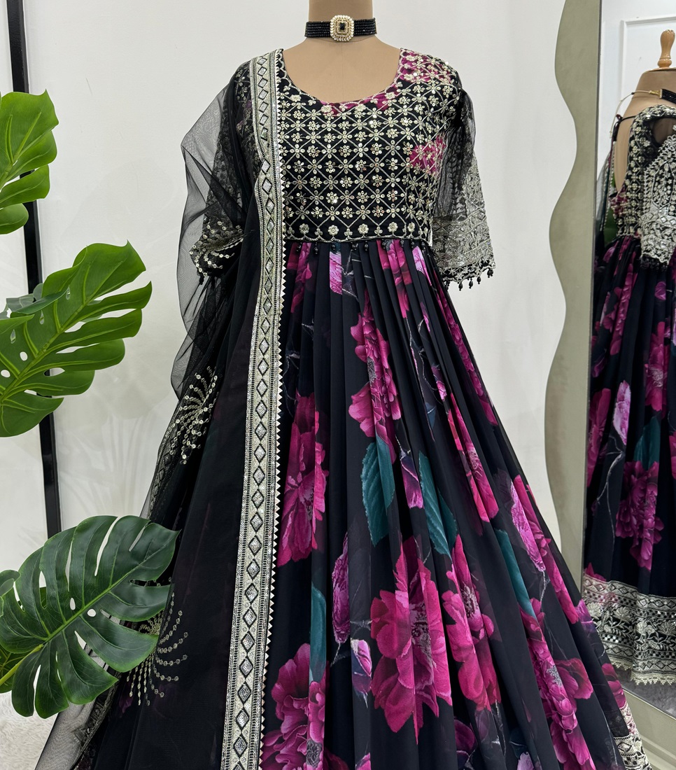 Artistic Digital Print Gown