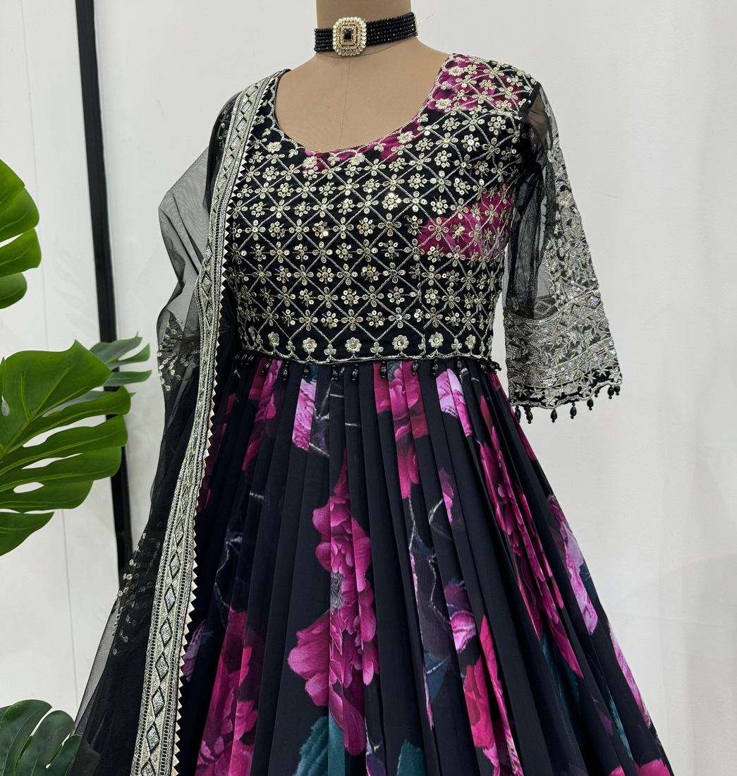 Artistic Digital Print Gown