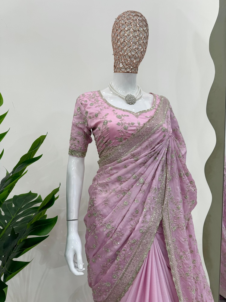 Designer Chinon Silk Saree