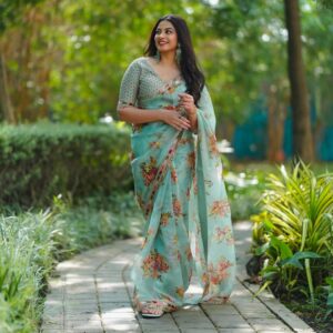 Designer Digital Print Tibby Silk Saree with Sequins Charm