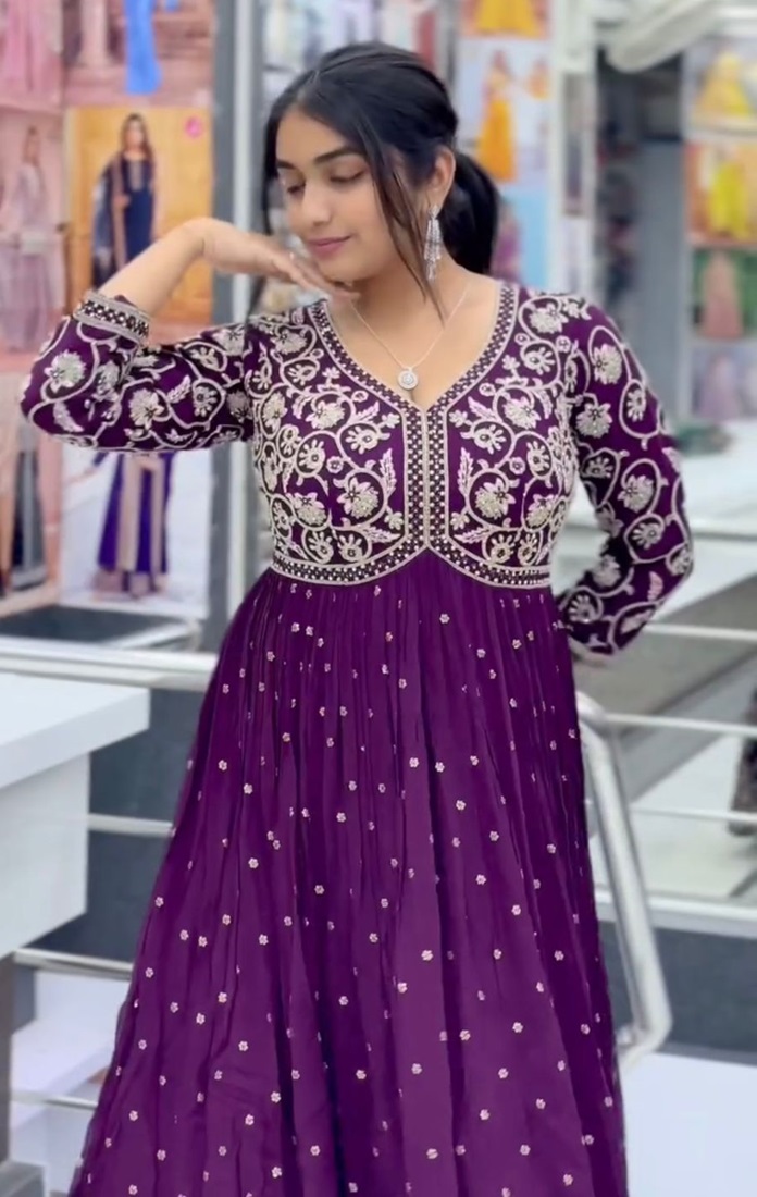 Faux Georgette Long Gown and Palazzo Set