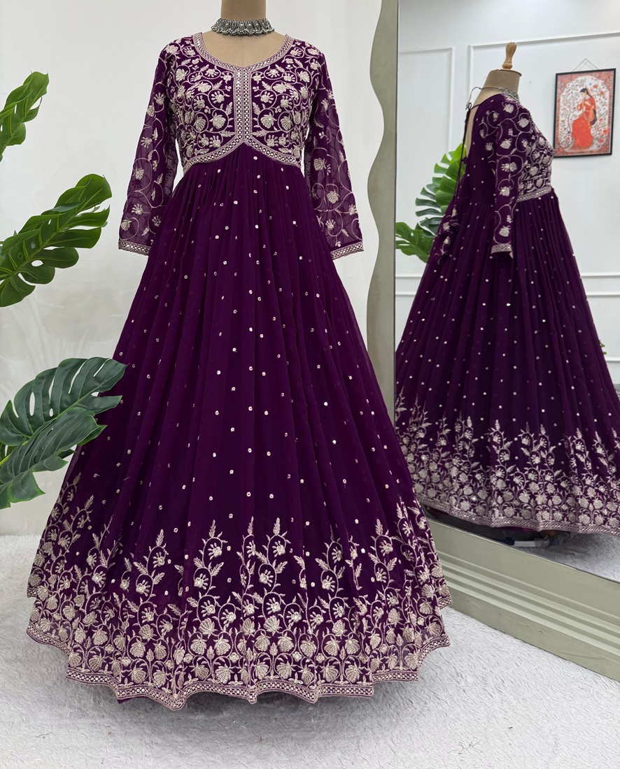 Faux Georgette Long Gown and Palazzo Set