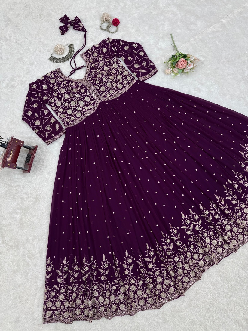 Faux Georgette Long Gown and Palazzo Set