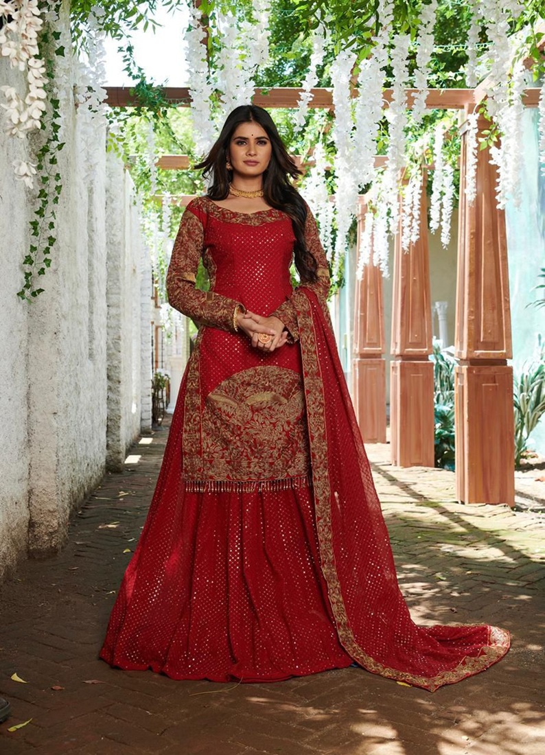 Embroidered Lehenga with Designer Long Top