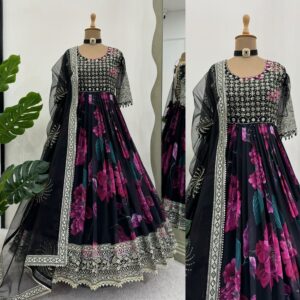 Stunning Digital Print Gown Set : An Ethereal Elegance