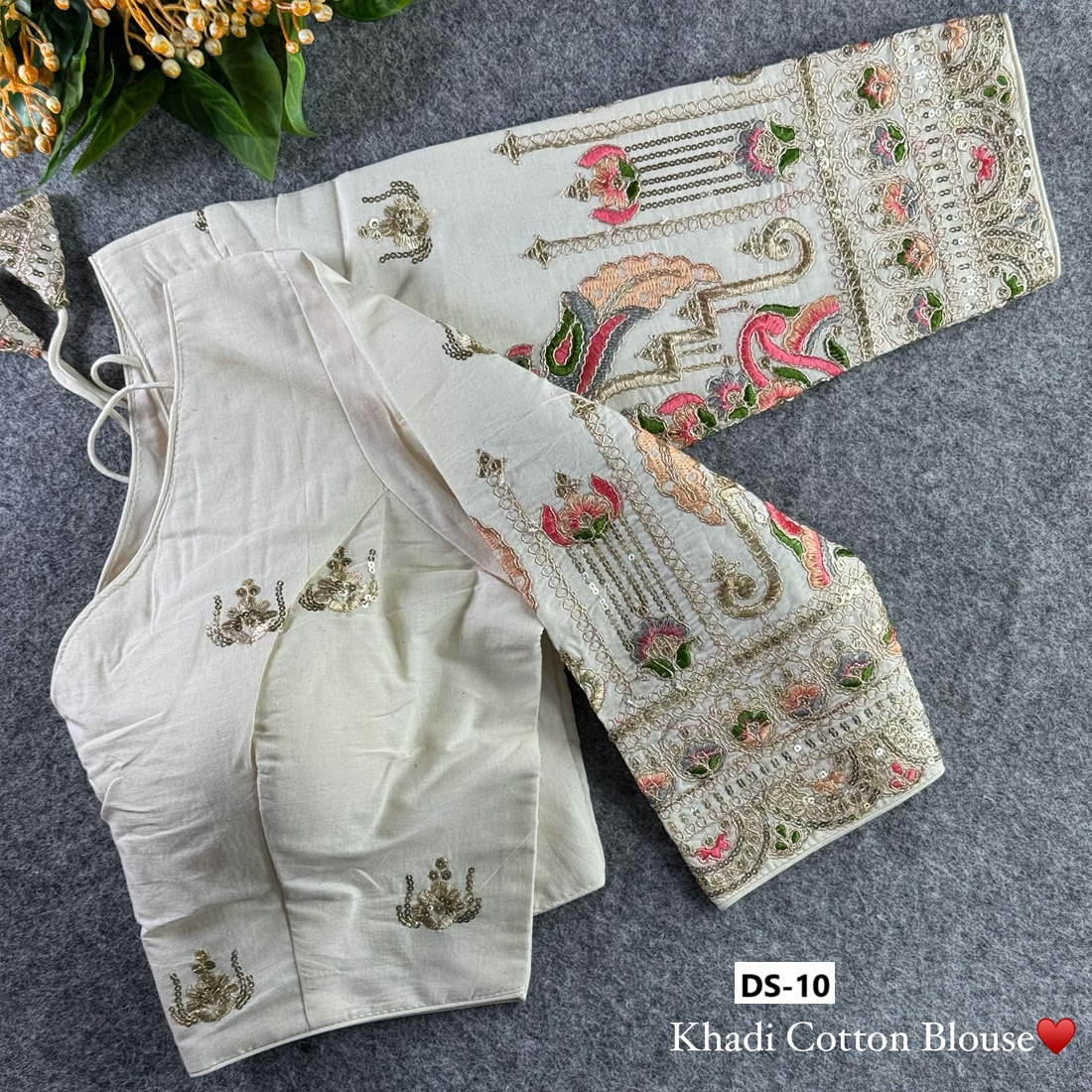 Khadi Cotton Chain Stitch Embroidery Blouse