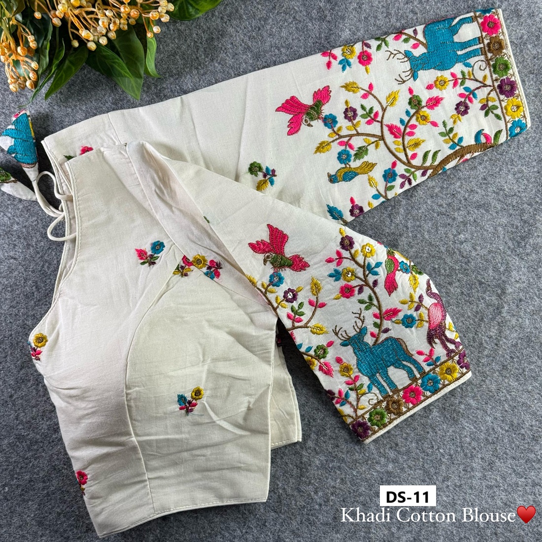 Khadi Cotton Chain Stitch Embroidery Blouse