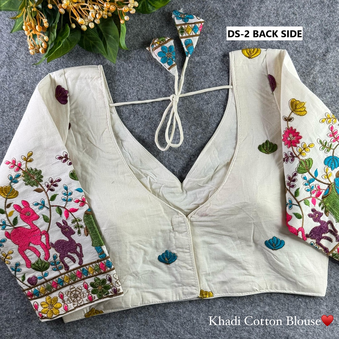 Khadi Cotton Chain Stitch Embroidery Blouse