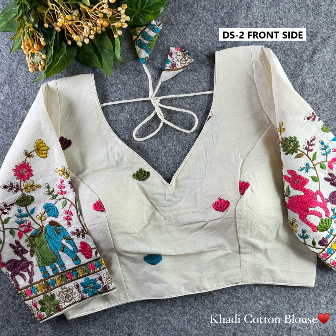 Khadi Cotton Chain Stitch Embroidery Blouse
