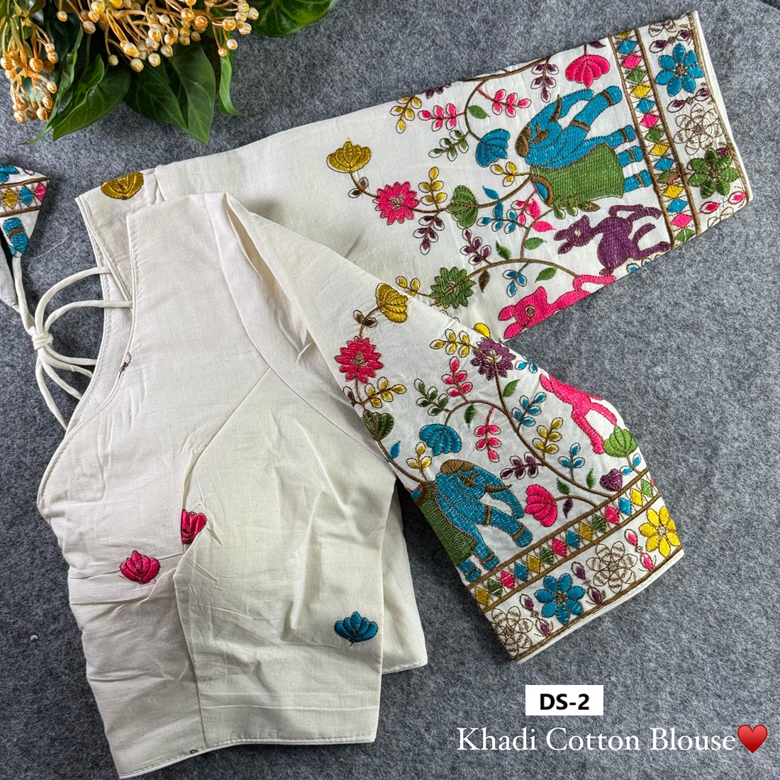 Khadi Cotton Chain Stitch Embroidery Blouse