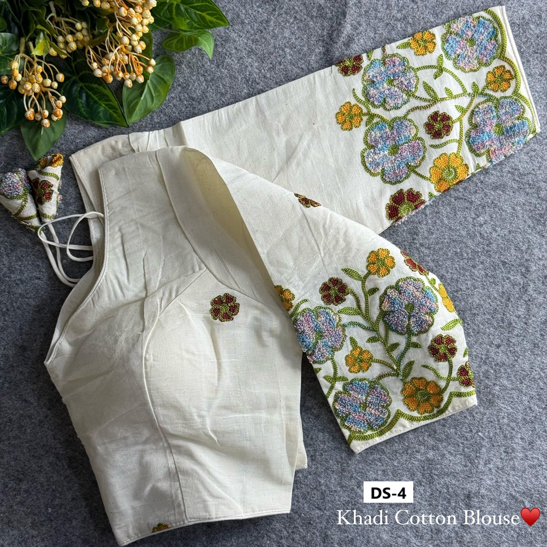 Khadi Cotton Chain Stitch Embroidery Blouse