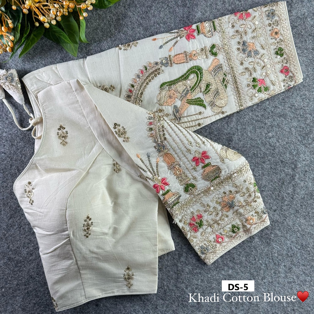 Khadi Cotton Chain Stitch Embroidery Blouse