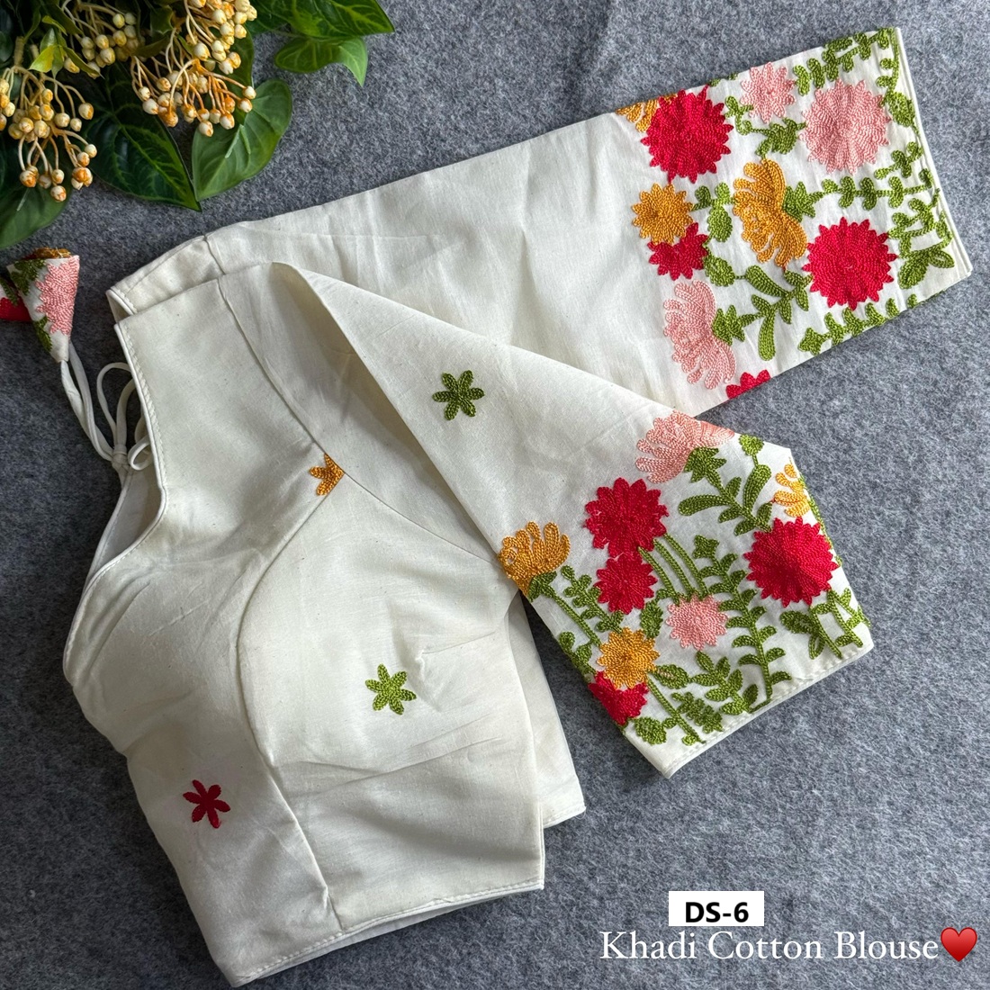 Khadi Cotton Chain Stitch Embroidery Blouse