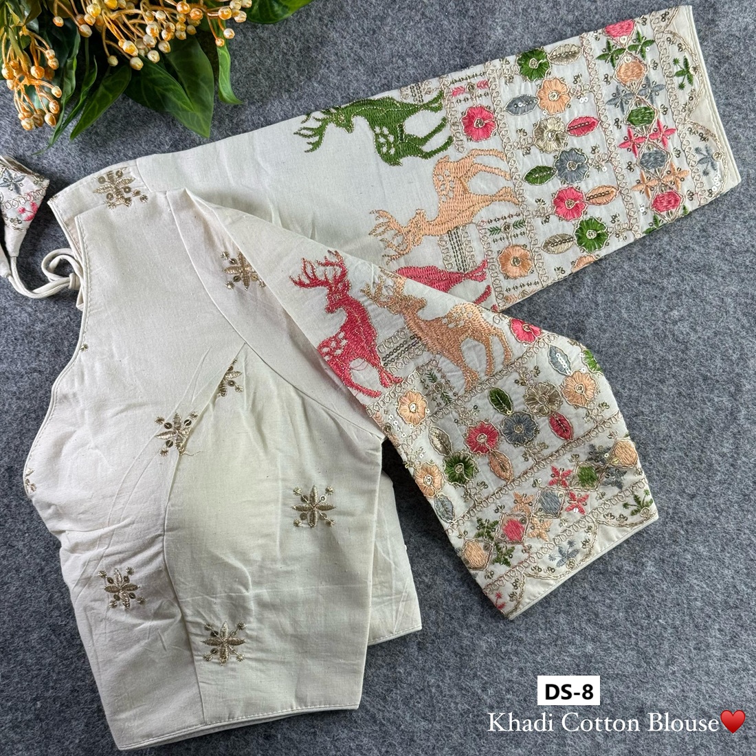 Khadi Cotton Chain Stitch Embroidery Blouse