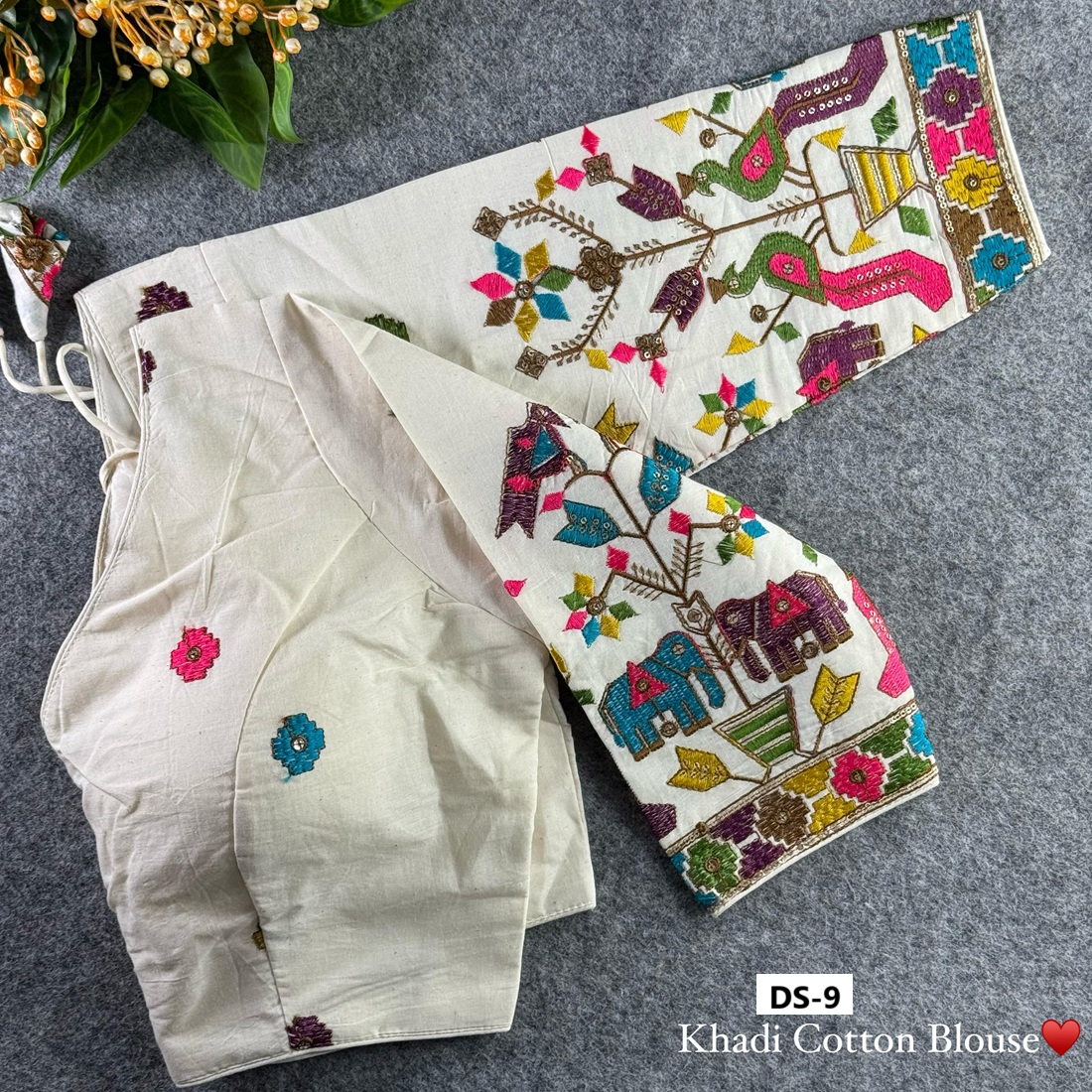 Khadi Cotton Chain Stitch Embroidery Blouse