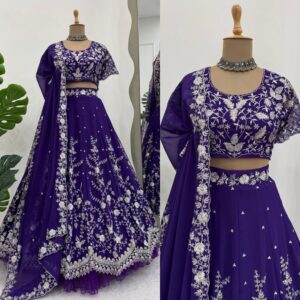 Faux Georgette Thread and Sequin Lehenga Choli Set: Ethereal Allure