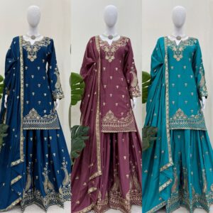 Chinon Silk Kurti Palazzo Set with Sequins work: A Traditional Charm