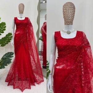 Luxurious Soft Net Saree with Thread & Sequins Work