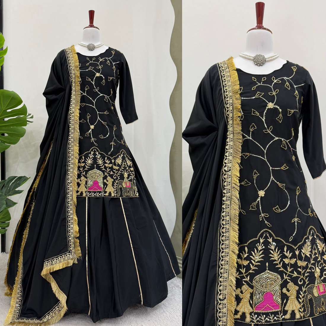 Natural Crepe Silk Top with Lehenga