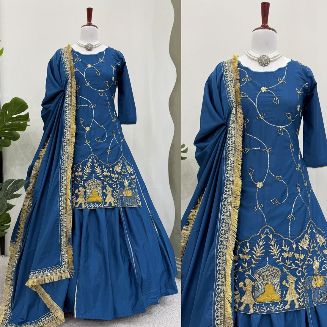 Natural Crepe Silk Top with Lehenga
