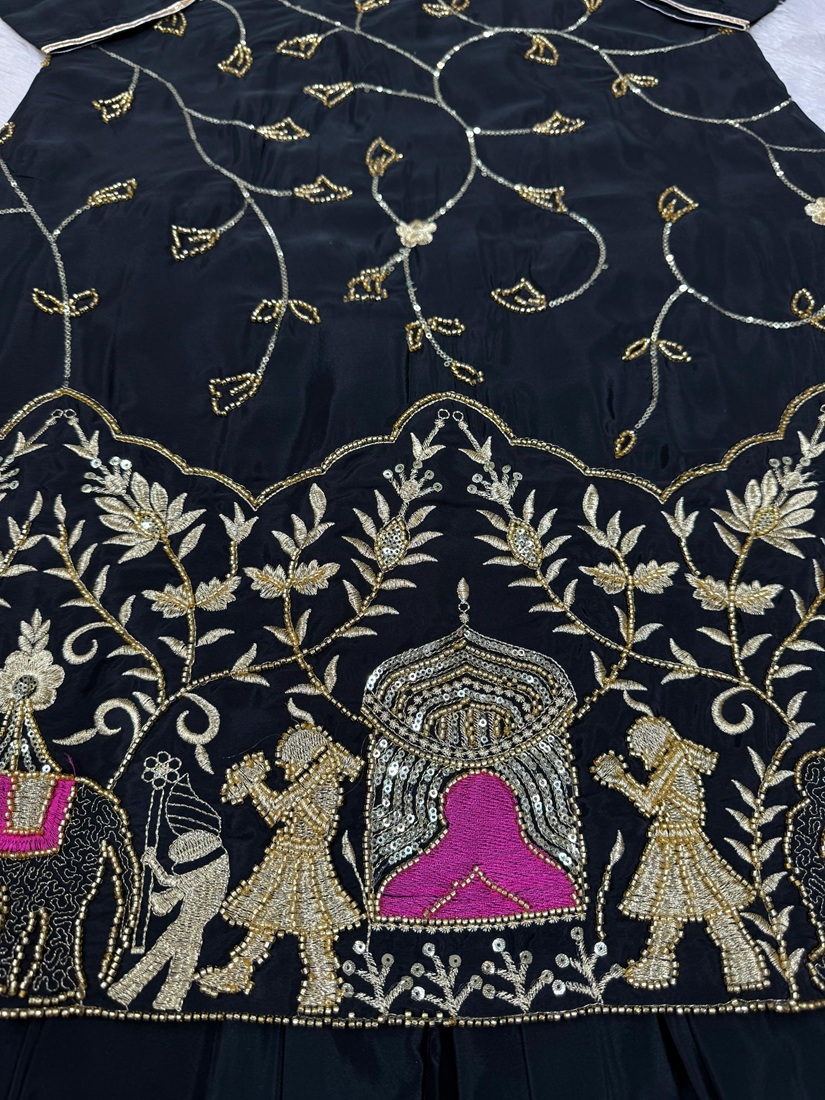 Natural Crepe Silk Top with Lehenga