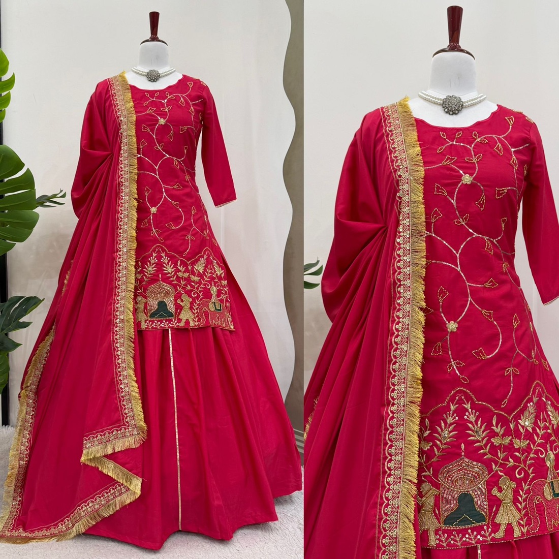Natural Crepe Silk Top with Lehenga