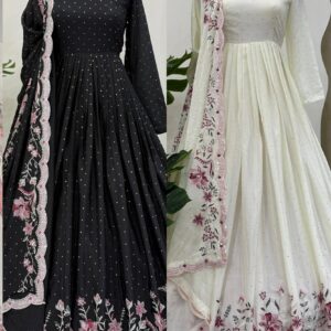 Designer Chinon Silk Gown Set – A Masterpiece for Your Special Day