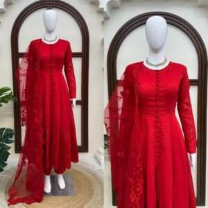 Women’s Heavy Vichitra Silk Anarkali Suit Set | 3-Piece Thread & Sequins Work | Anarkali with Pant & Dupatta | Festive & Party Wear